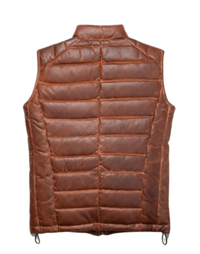 Brown Puffer Leather Quilted Vest