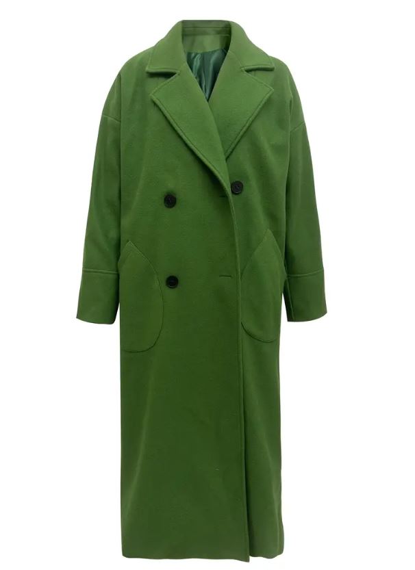 Rabecca Solid Green Wool Womens Trench Coat