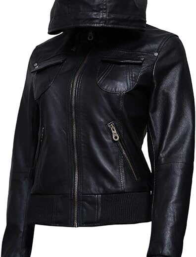 Womens Removable Hood Leather Jacket